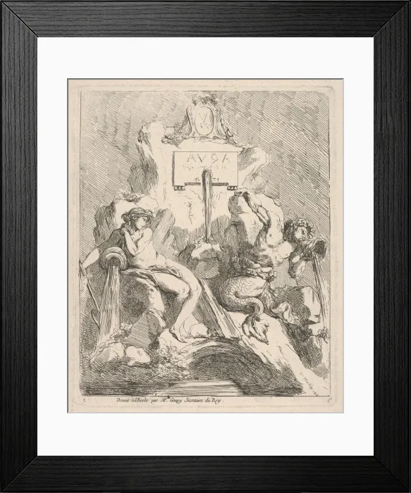 Framed Print : Design for a fountain with a seated nymph at left and triton holding a shell to his mouth Framed Print : Design for a fountain with a seated nymph at left and triton holding a shell to his mouth