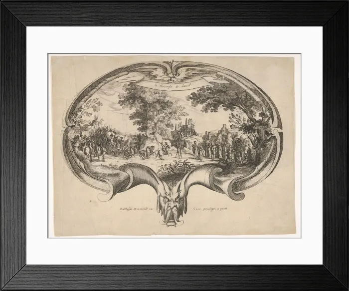 Framed Print : The Triumph of David, from a fan by Jacques Callot. Creators: Charles-Nicolas Cochin Framed Print : The Triumph of David, from a fan by Jacques Callot. Creators: Charles-Nicolas Cochin