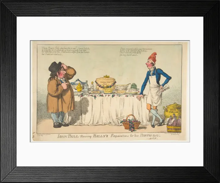 Framed Print : John Bull Viewing Billys Preparations for his Birth-day, May 18, 1802 Framed Print : John Bull Viewing Billys Preparations for his Birth-day, May 18, 1802