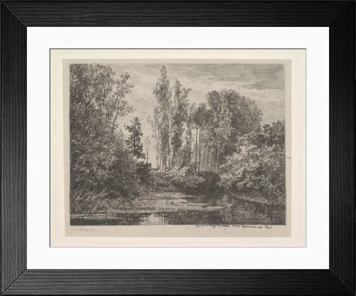 Framed Print : Stags at the Waters Edge, 1850. Creator: Charles Francois Daubigny Framed Print : Stags at the Waters Edge, 1850. Creator: Charles Francois Daubigny