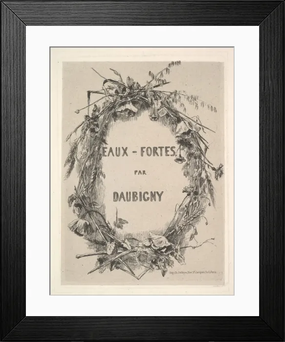 Framed Print : Wreath of Wildflowers, title for Eaux-Fortes par Daubigny, 1850 Framed Print : Wreath of Wildflowers, title for Eaux-Fortes par Daubigny, 1850