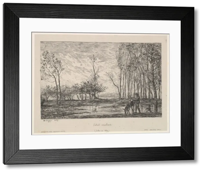 Framed Print : Sunset, 1859. Creator: Charles Francois Daubigny Framed Print : Sunset, 1859. Creator: Charles Francois Daubigny
