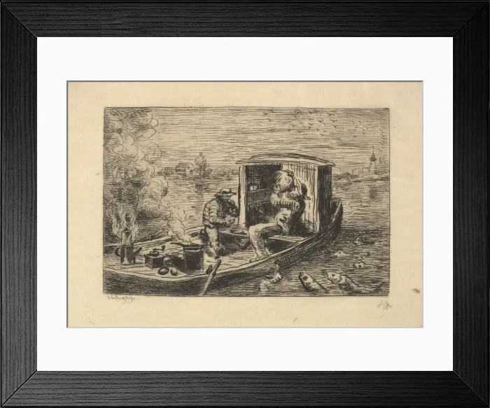 Framed Print : Gobbling a Meal, 1861. Creator: Charles Francois Daubigny Framed Print : Gobbling a Meal, 1861. Creator: Charles Francois Daubigny