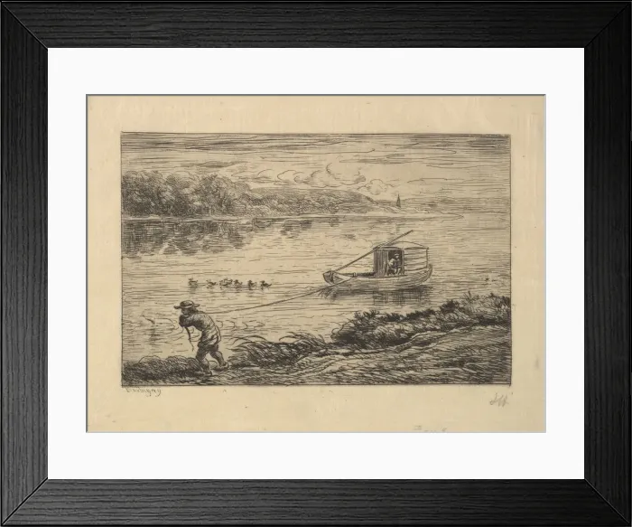 Framed Print : The Cabin Boy Tows the Boat, 1861. Creator: Charles Francois Daubigny Framed Print : The Cabin Boy Tows the Boat, 1861. Creator: Charles Francois Daubigny
