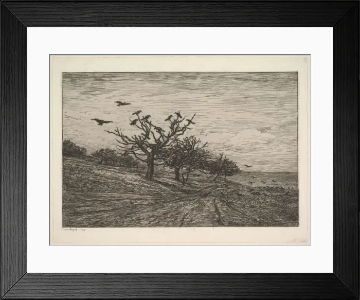 Framed Print : Tree Filled with Crows, 1867. Creator: Charles Francois Daubigny Framed Print : Tree Filled with Crows, 1867. Creator: Charles Francois Daubigny