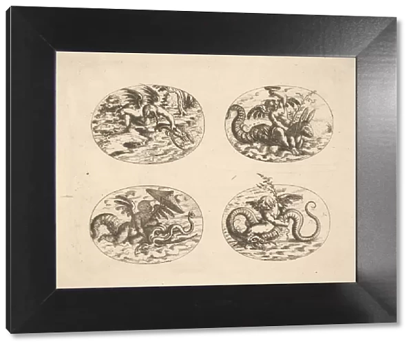 Putti with Sea Monsters, plates from the Neue Grotessken Buch, 1610