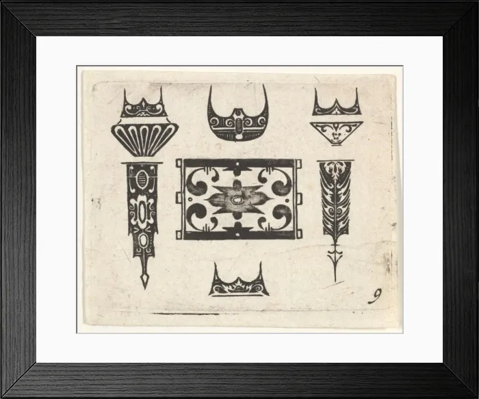 Framed Print : Blackwork Print with Nine Motifs, ca. 1620. Creator: Claes Jansz Visscher Framed Print : Blackwork Print with Nine Motifs, ca. 1620. Creator: Claes Jansz Visscher