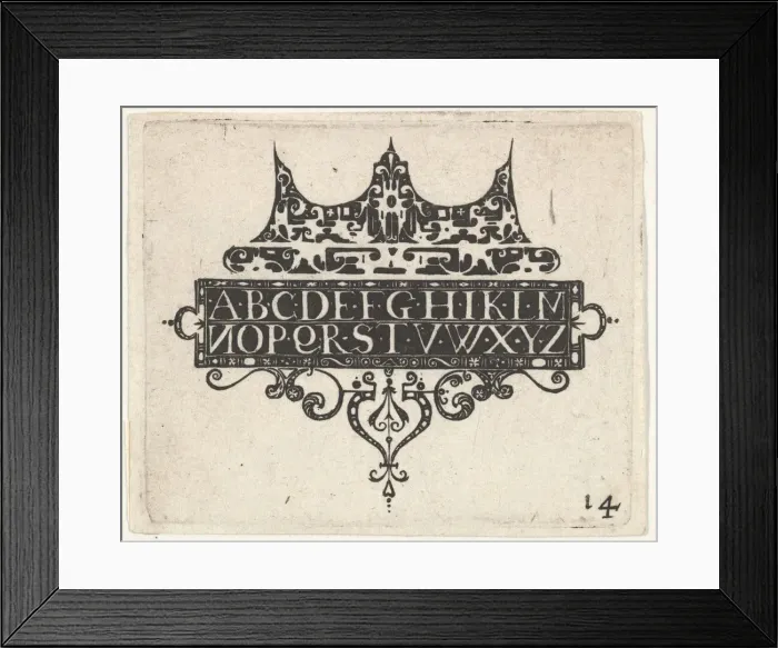Framed Print : Blackwork Print with the Alphabet, ca. 1620. Creator: Claes Jansz Visscher Framed Print : Blackwork Print with the Alphabet, ca. 1620. Creator: Claes Jansz Visscher