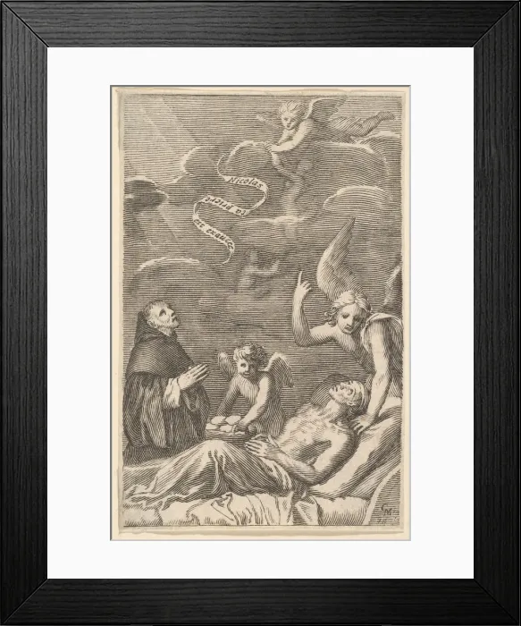 Framed Print : St. Nicolas Praying for a Dying Man. Creator: Claude Mellan