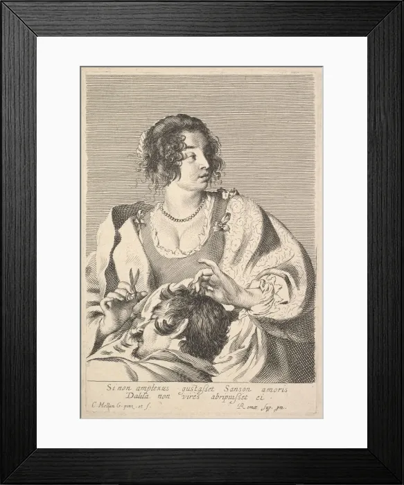 Framed Print : Delilah Cutting Samsons Hair. Creator: Claude Mellan Framed Print : Delilah Cutting Samsons Hair. Creator: Claude Mellan