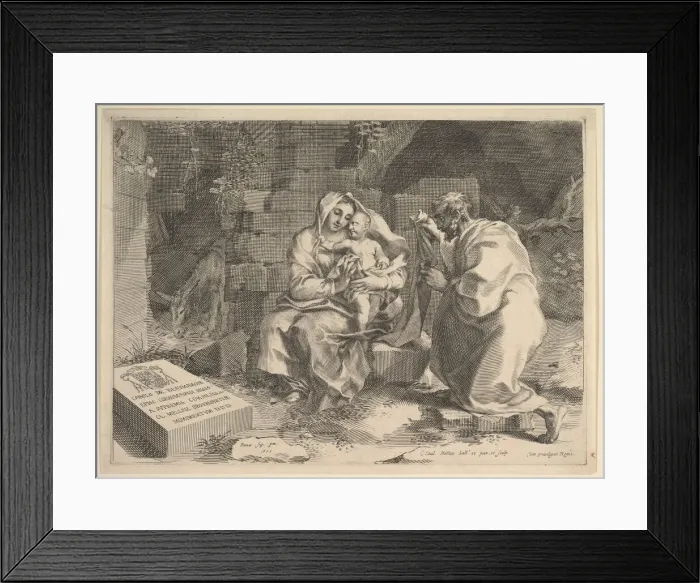 Framed Print : Holy Family (Repos pendant la fuite en Egypte), 1635. Creator: Claude Mellan Framed Print : Holy Family (Repos pendant la fuite en Egypte), 1635. Creator: Claude Mellan