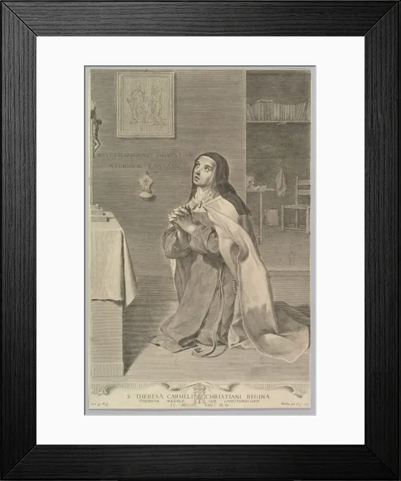 Framed Print : St. Theresa Kneeling in Prayer, 1661. Creator: Claude Mellan Framed Print : St. Theresa Kneeling in Prayer, 1661. Creator: Claude Mellan