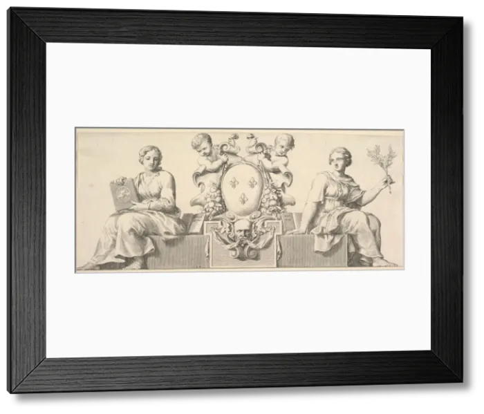 Framed Print : The Arms of France Accompanied by Personifications of Law and Good Faith, 1664 Framed Print : The Arms of France Accompanied by Personifications of Law and Good Faith, 1664