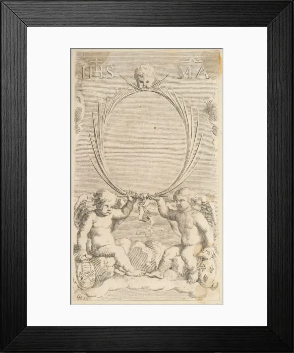 Framed Print : Two Angels Seated on Clouds. Creator: Claude Mellan