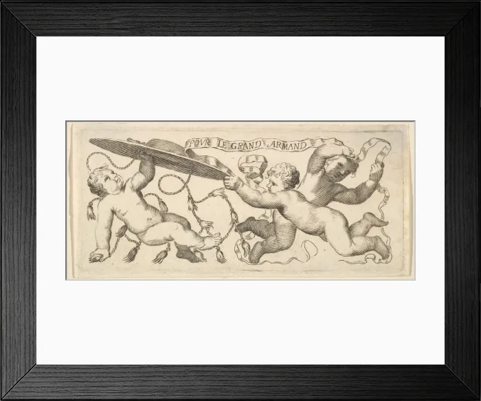 Framed Print : Headband: Two Infants with a Cardinals Hat, a Third with a Banderole Framed Print : Headband: Two Infants with a Cardinals Hat, a Third with a Banderole