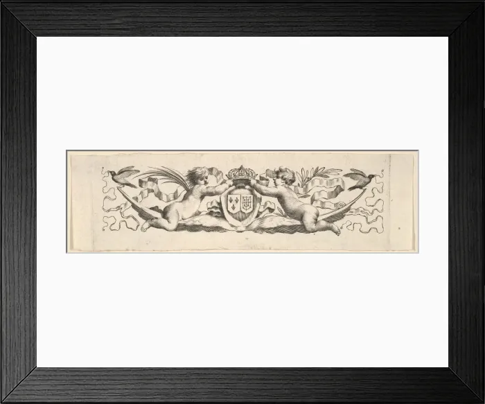 Framed Print : Headband: Two Infants with the Arms of France and Navarre. Creator: Claude Mellan Framed Print : Headband: Two Infants with the Arms of France and Navarre. Creator: Claude Mellan