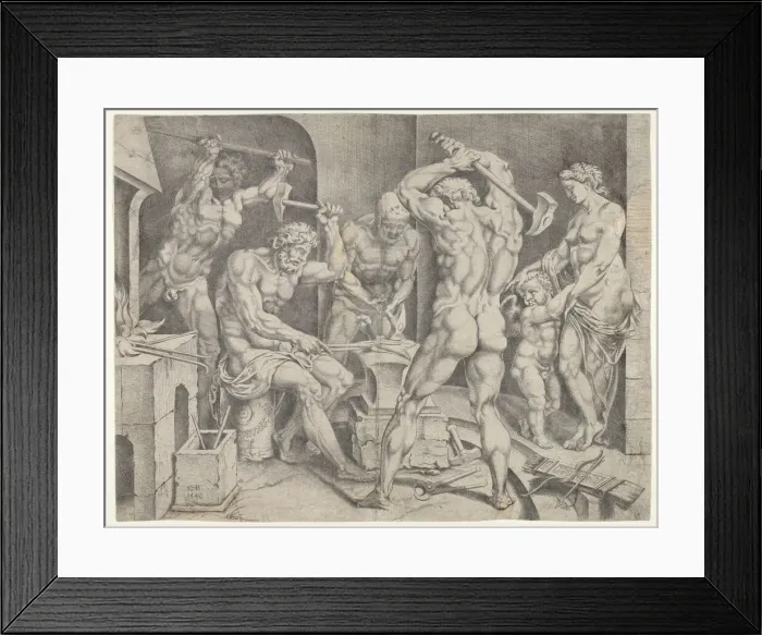 Framed Print : The Forge of Vulcan, 1546. Creator: Cornelis Bos Framed Print : The Forge of Vulcan, 1546. Creator: Cornelis Bos