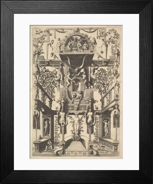 Framed Print : Fantastic Architecture Structure with Strapwork and Two Pergolas