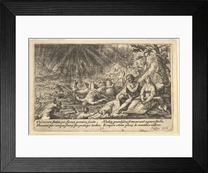 Framed Print : The beginning of the Flood: men and women climb to higher ground at right Framed Print : The beginning of the Flood: men and women climb to higher ground at right