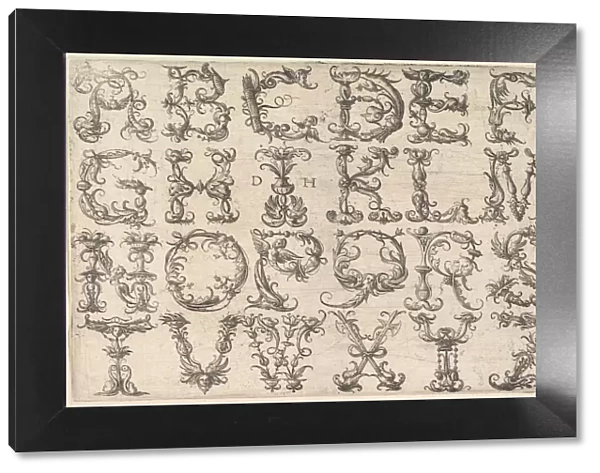 Ornamented Roman Majuscule Alphabet, ca. 1520. Creator: Daniel Hopfer