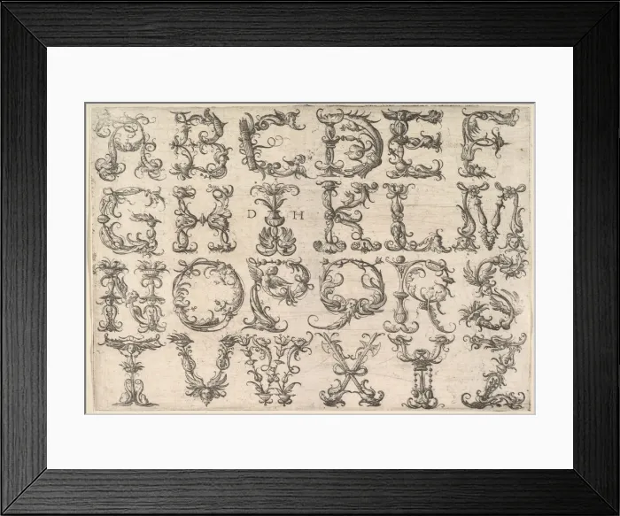 Framed Print : Ornamented Roman Majuscule Alphabet, ca. 1520. Creator: Daniel Hopfer Framed Print : Ornamented Roman Majuscule Alphabet, ca. 1520. Creator: Daniel Hopfer