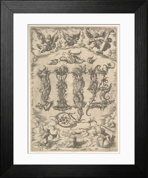 Framed Print : IHS Monogram surrounded by Six Angels, ca. 1485-1536. Creator: Daniel Hopfer Framed Print : IHS Monogram surrounded by Six Angels, ca. 1485-1536. Creator: Daniel Hopfer