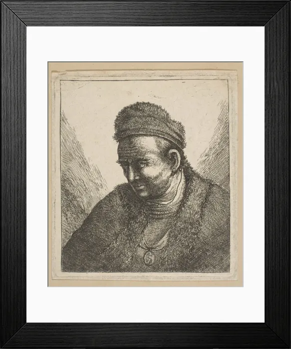 Framed Print : Beardless Man in Fur Cloak and Cap: Bust, second half 18th century Framed Print : Beardless Man in Fur Cloak and Cap: Bust, second half 18th century