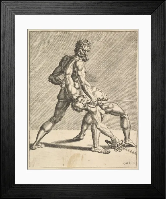 Framed Print : Two Fencers, from Fencers, plate 8, 1552. Creators: Dirck Volkertsen Coornhert Framed Print : Two Fencers, from Fencers, plate 8, 1552. Creators: Dirck Volkertsen Coornhert