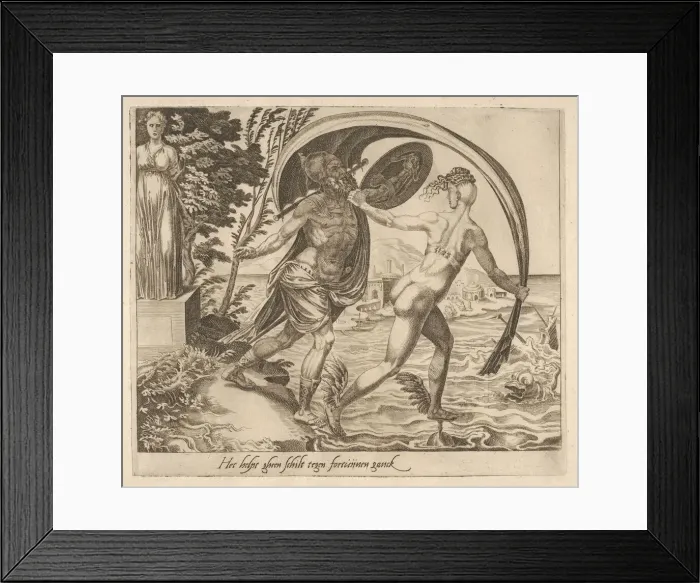 Framed Print : A Shield is of no Use when Fortune Turns Her Back from Six Sayings about Fortune, ca Framed Print : A Shield is of no Use when Fortune Turns Her Back from Six Sayings about Fortune, ca
