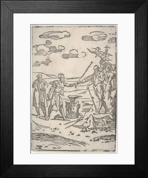 Framed Print : The forger standing by an anvil pulling a man in chains, from the series The var... ca Framed Print : The forger standing by an anvil pulling a man in chains, from the series The var... ca