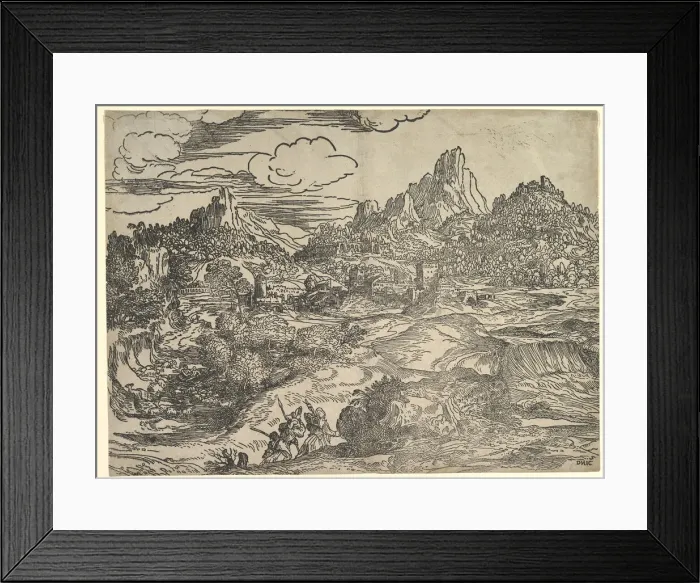 Framed Print : Landscape with family walking together in the foreground, at left two figures with Framed Print : Landscape with family walking together in the foreground, at left two figures with