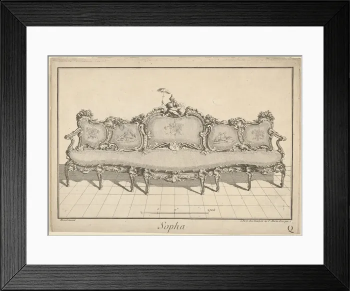 Framed Print : Design for a Sofa, from: Nouvelle Iconographie Historique III, series Q, 1771 or after Framed Print : Design for a Sofa, from: Nouvelle Iconographie Historique III, series Q, 1771 or after