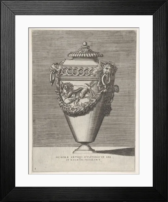 Framed Print : Antique Lidded Urn Decorated with a Motif of Diamond Rings and Lions, from Vases Framed Print : Antique Lidded Urn Decorated with a Motif of Diamond Rings and Lions, from Vases