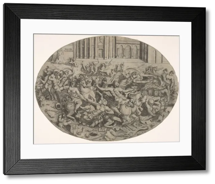 Framed Print : Combat between Amazons and men in front of architectural arcades Framed Print : Combat between Amazons and men in front of architectural arcades
