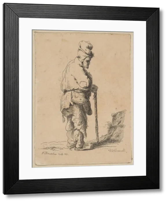 Framed Print : Beggar Leaning on a Stick (reverse copy), 1851. Creator: F Bradshaw Framed Print : Beggar Leaning on a Stick (reverse copy), 1851. Creator: F Bradshaw