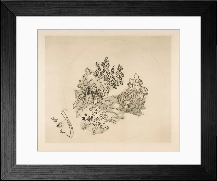 Framed Print : Decoration for a Plate: A Stream, 1870. Creator: Felix Bracquemond Framed Print : Decoration for a Plate: A Stream, 1870. Creator: Felix Bracquemond