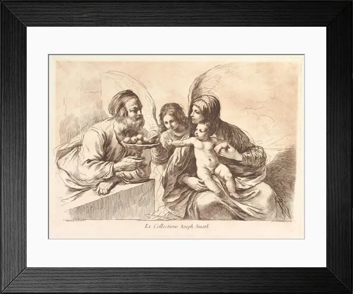 Framed Print : Holy Family with an Angel Who Offers Fruit to the Christ Child Framed Print : Holy Family with an Angel Who Offers Fruit to the Christ Child