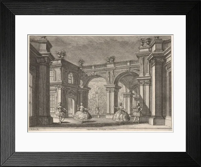 Framed Print : Two ladies and two gentlemen dancing within an ornate architectural setting Framed Print : Two ladies and two gentlemen dancing within an ornate architectural setting