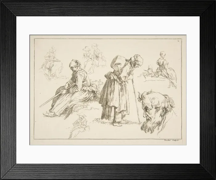 Framed Print : Sheet of Sketches, 1753. Creator: Francois Boucher Framed Print : Sheet of Sketches, 1753. Creator: Francois Boucher