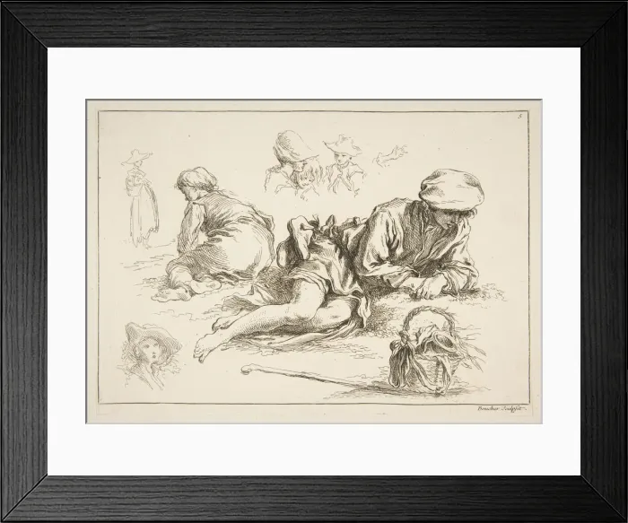 Framed Print : Sheet of Sketches, ca. 1735. Creator: Francois Boucher Framed Print : Sheet of Sketches, ca. 1735. Creator: Francois Boucher