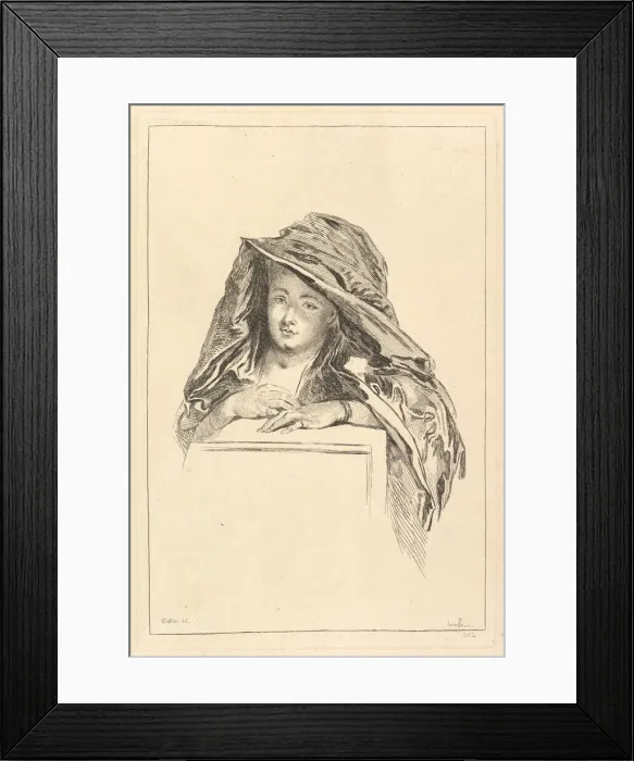 Framed Print : Bust Portrait of a Woman wearing a Hooded Mantle, 18th century. Creator: Francois Boucher Framed Print : Bust Portrait of a Woman wearing a Hooded Mantle, 18th century. Creator: Francois Boucher