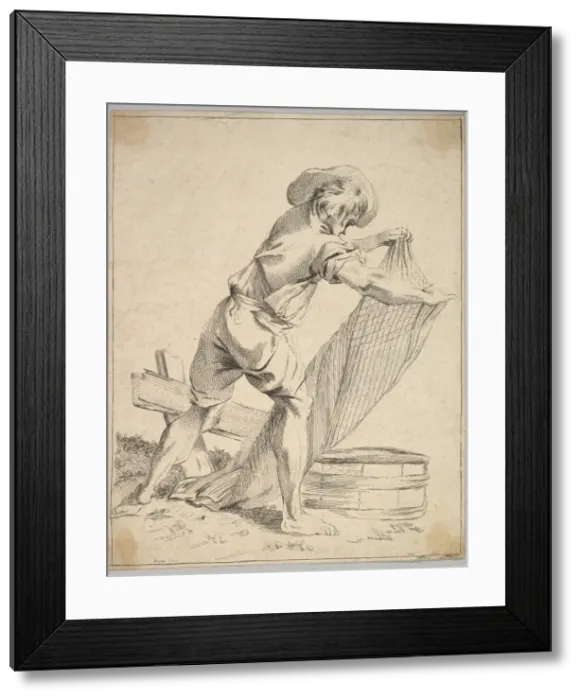 Framed Print : Peasant Holding Fish Net, 18th century. Creator: Unknown Framed Print : Peasant Holding Fish Net, 18th century. Creator: Unknown