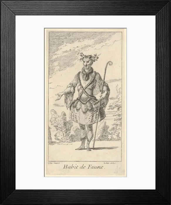 Framed Print : Habit de Faune: a faun, a cane in his right h... ca. 1721. Creator: Francois Joullain Framed Print : Habit de Faune: a faun, a cane in his right h... ca. 1721. Creator: Francois Joullain