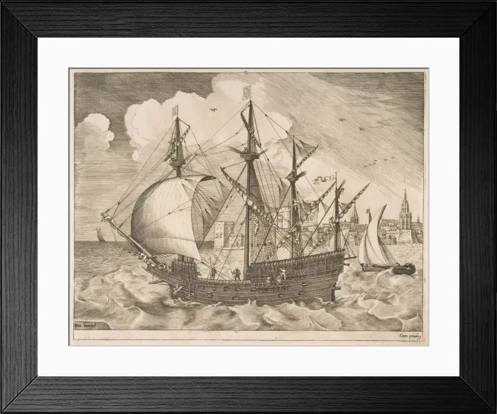 Framed Print : Armed Four-Master Putting Out to Sea from The Sailing Vessels, ca. 1555-56 Framed Print : Armed Four-Master Putting Out to Sea from The Sailing Vessels, ca. 1555-56