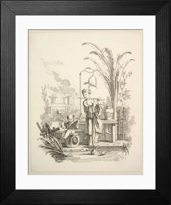 Framed Print : Flautist and a Child Timpanist, ca. 1742. Creator: Gabriel Huquier Framed Print : Flautist and a Child Timpanist, ca. 1742. Creator: Gabriel Huquier