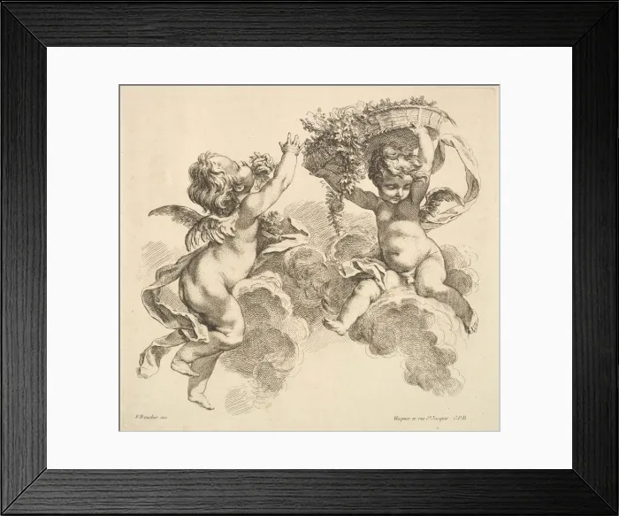 Framed Print : Two Children, One Holding a Basket with Flowers, 1738-45. Creator: Gabriel Huquier Framed Print : Two Children, One Holding a Basket with Flowers, 1738-45. Creator: Gabriel Huquier