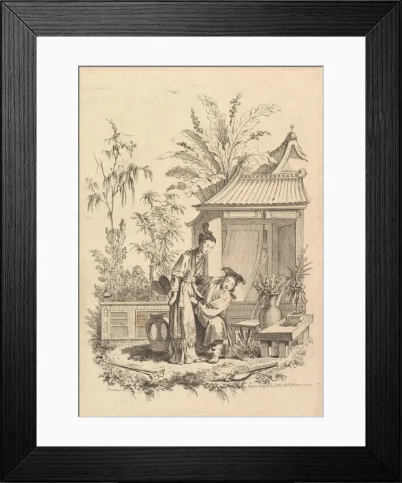 Framed Print : Chinoiserie scene with figures in a landscape, 18th century. Creator: Gabriel Huquier Framed Print : Chinoiserie scene with figures in a landscape, 18th century. Creator: Gabriel Huquier