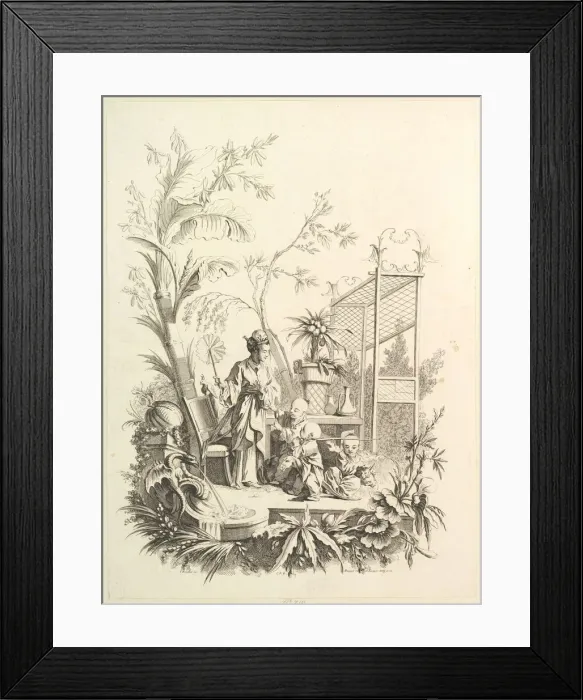 Framed Print : Chinoiserie with Figures in a Landscape, 18th century. Creator: Gabriel Huquier Framed Print : Chinoiserie with Figures in a Landscape, 18th century. Creator: Gabriel Huquier