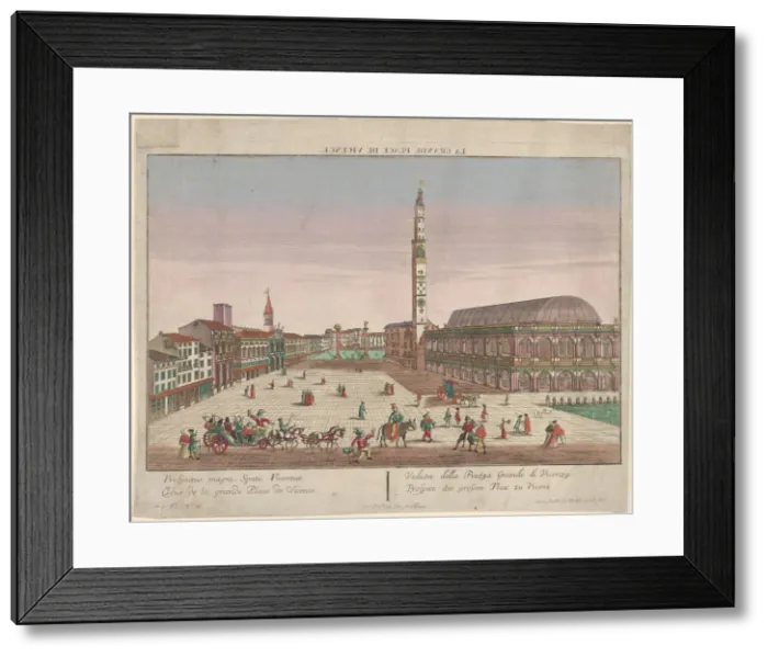 Framed Print : View of the Piazza dei Signori of Vicenza with horse-drawn carriages and figures... ca Framed Print : View of the Piazza dei Signori of Vicenza with horse-drawn carriages and figures... ca
