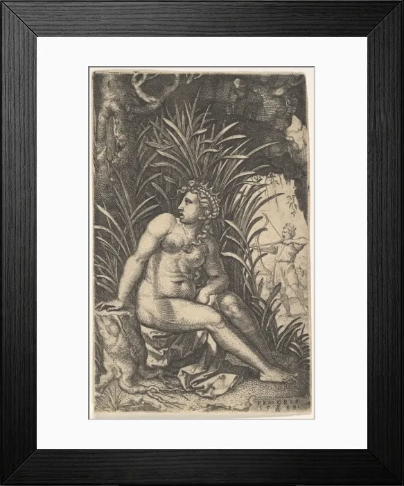 Framed Print : Cephalus and Procris: Procris turns her head over her right shoulder while seated nude in Framed Print : Cephalus and Procris: Procris turns her head over her right shoulder while seated nude in